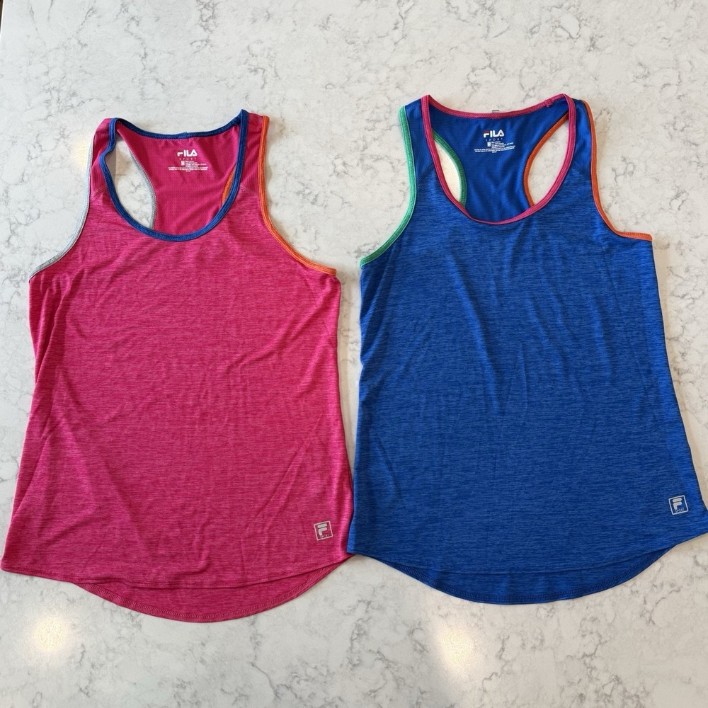 LOT OF 2 Fila Sport Space-Dyed Racerback Tank Tops Pink Blue Women's M